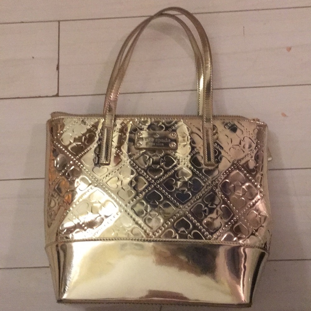 gold metallic kate spade new york tote bag purse